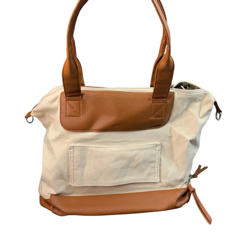 Graf Lantz Canvas & Leather Work + Travel‎ Bag | Cream Tan Carryall Crossbody